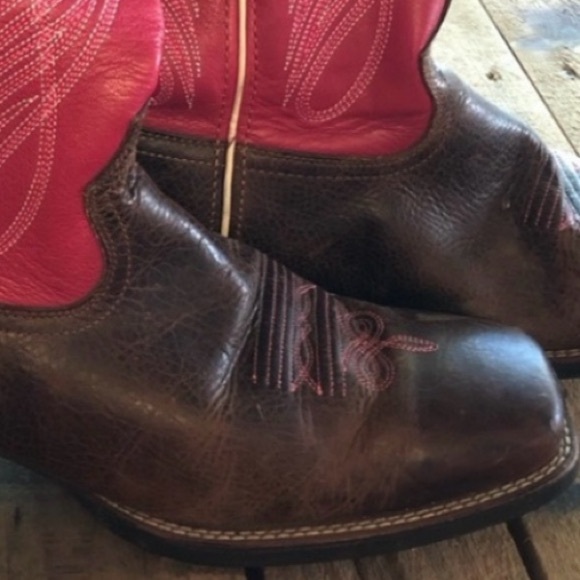 Ariat boots Full-grain brown & pink genuine leather foot&shaft boot womens 11B - Picture 2 of 8